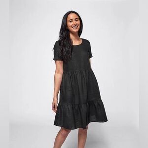 100% Linen tiered midi dress